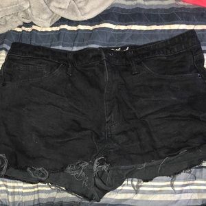 Black distressed denim shorts